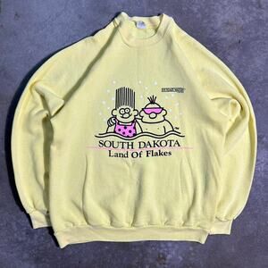 Vintage 80s South Dakota Boundary Waters Crewneck Mens Large Yellow Sweatshirt